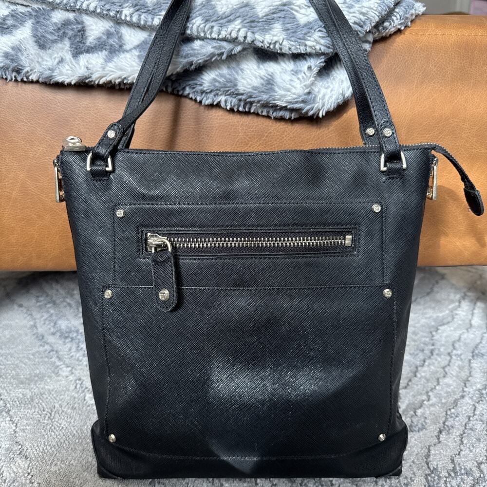 Eric Javits Leather Tote Bag With Expandable Sides Black F